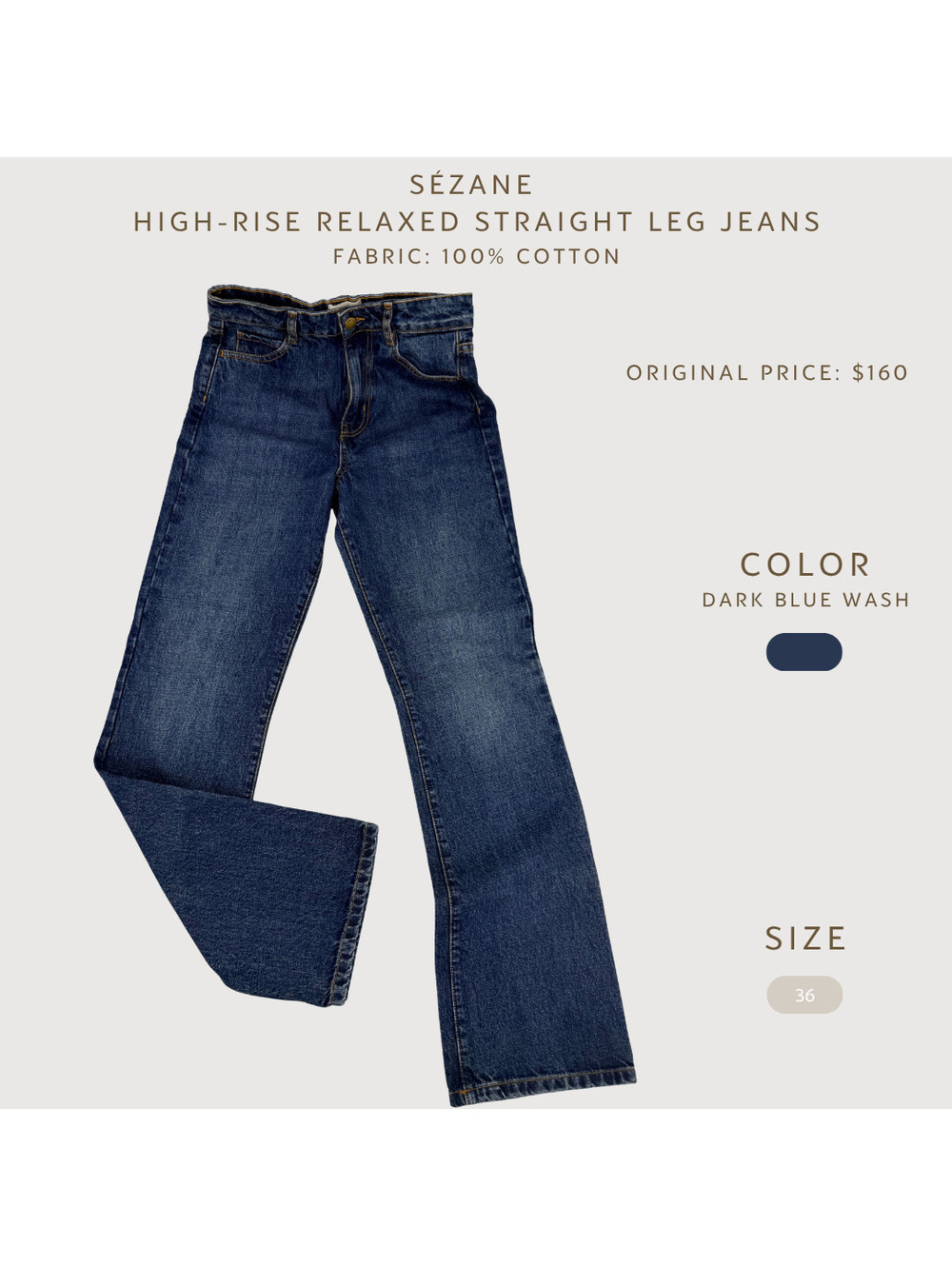 Sézane High Rise Straight Leg Jeans Dark Wash 36 - Picture 2 of 9